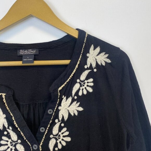 Lucky Brand Black Embroidered V Neck Top - Picture 4 of 7